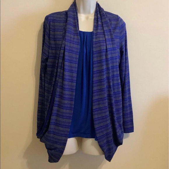 41 HAWTHORN Women’s Cardigan Concord Striped Draped Pocket Sweater blue & gray - Picture 2 of 8